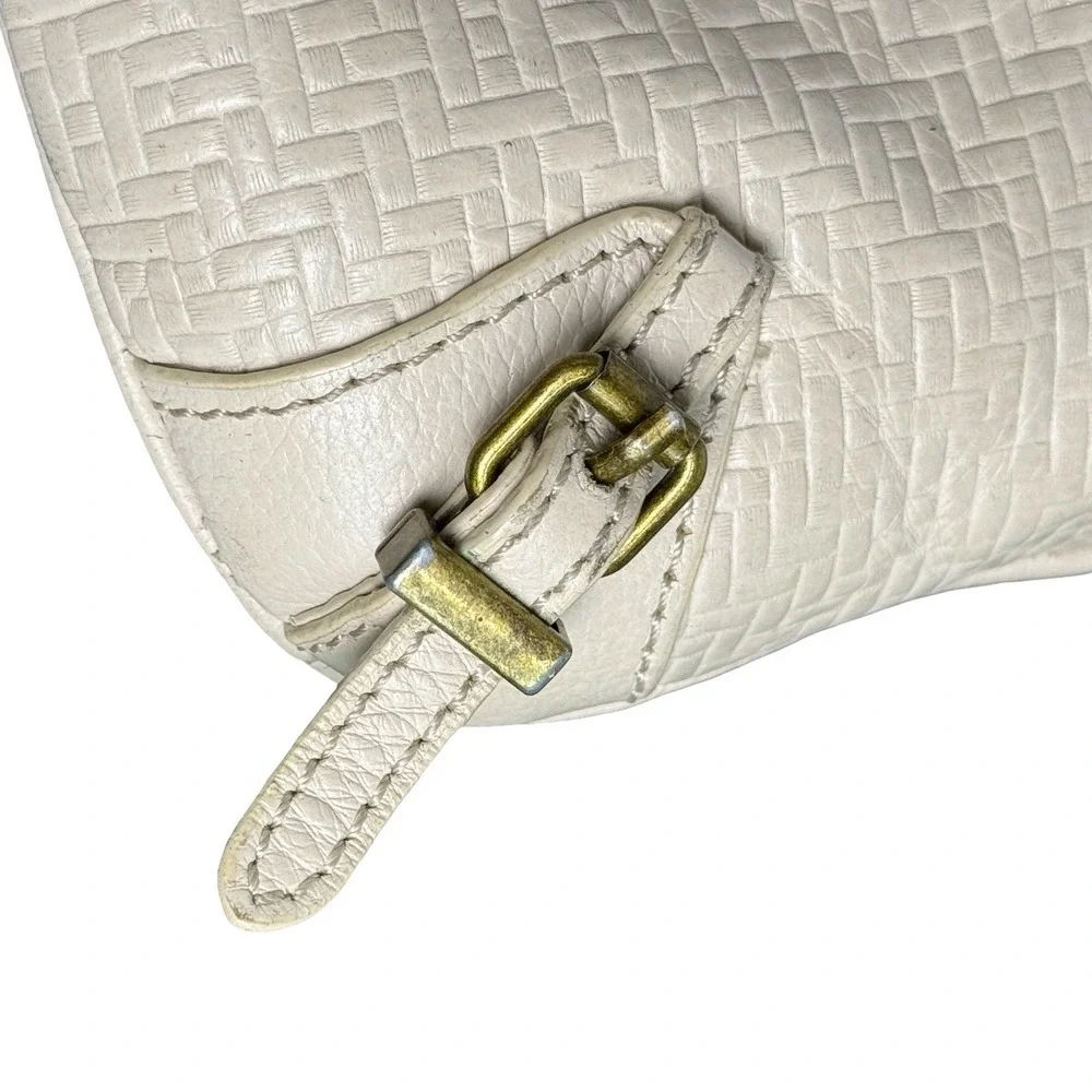 Elliott Lucca Cream Leather Crossbody Bag Triple Zip Chain Strap Woven Small Y2K